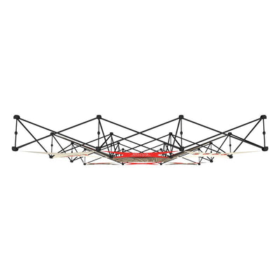 Collapsible frame structure for trade show display featuring tensioned graphic panels for exhibitions and events