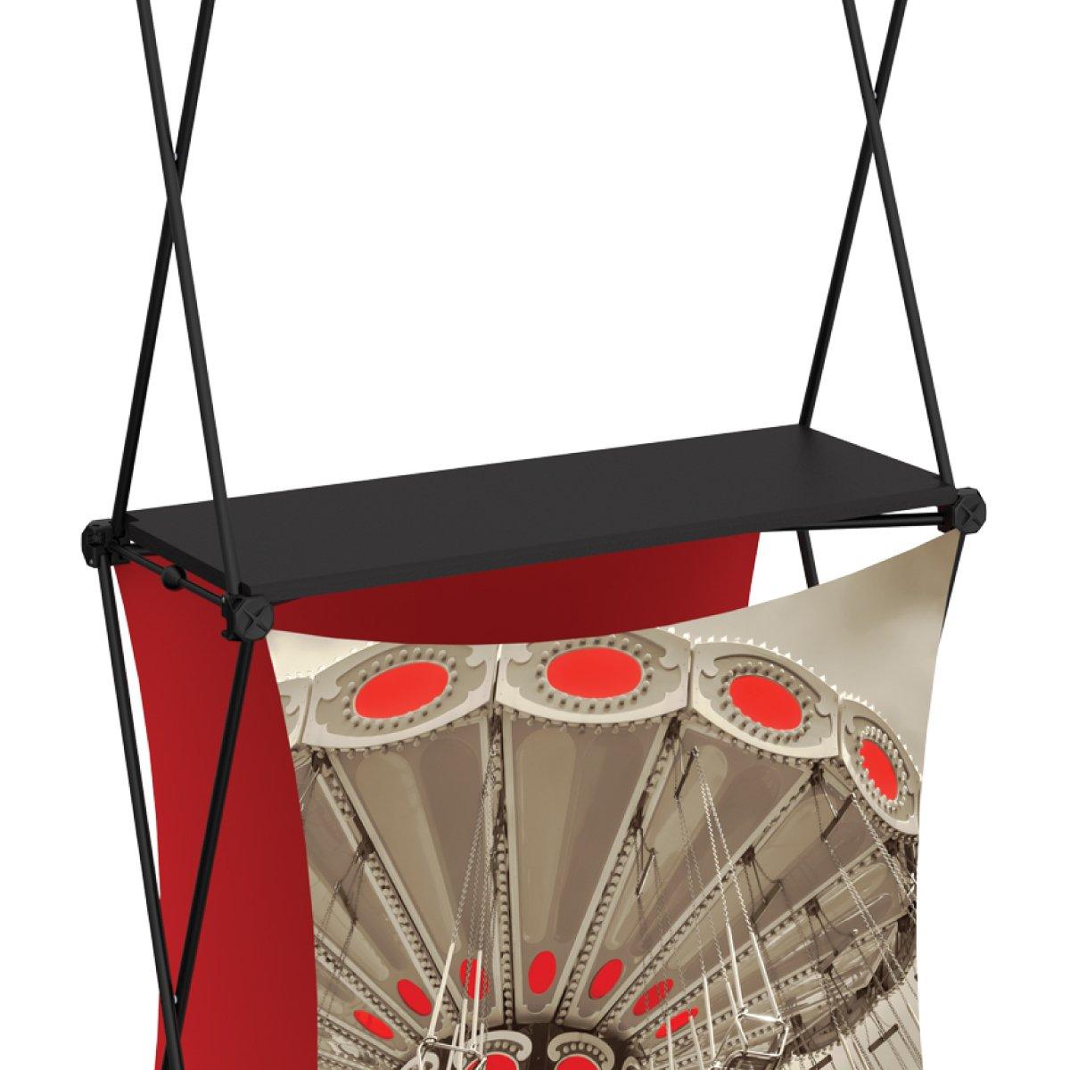 portable trade show display shelf with printed graphic panel for exhibitions and events