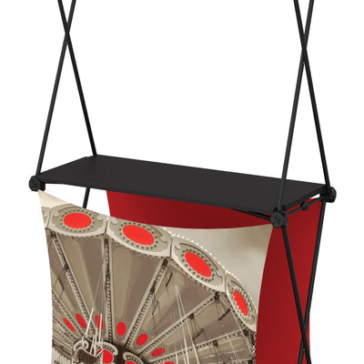 Trade show display with internal shelf and large graphic panel for exhibitions and events