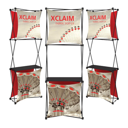 Xclaim fabric pop-up display with shelves, ideal for trade shows, exhibitions, and special events
