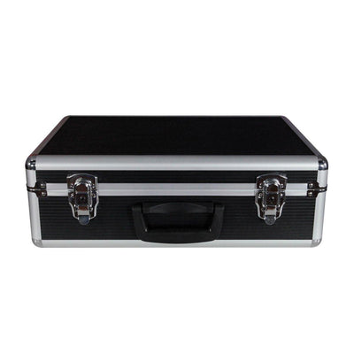 Portable hard case with metal latches and handle for secure trade show equipment transport