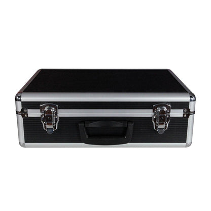 Portable hard case with metal latches and handle for secure trade show equipment transport
