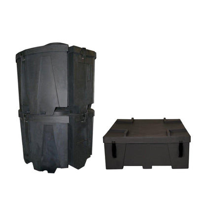 Stacked durable trade show shipping cases and protective storage containers for exhibitions