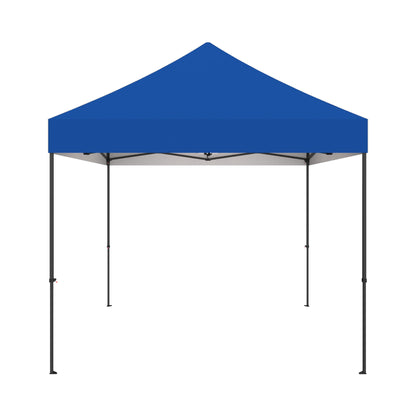 Pop-up tent with pointed roof and adjustable legs for trade shows and outdoor events