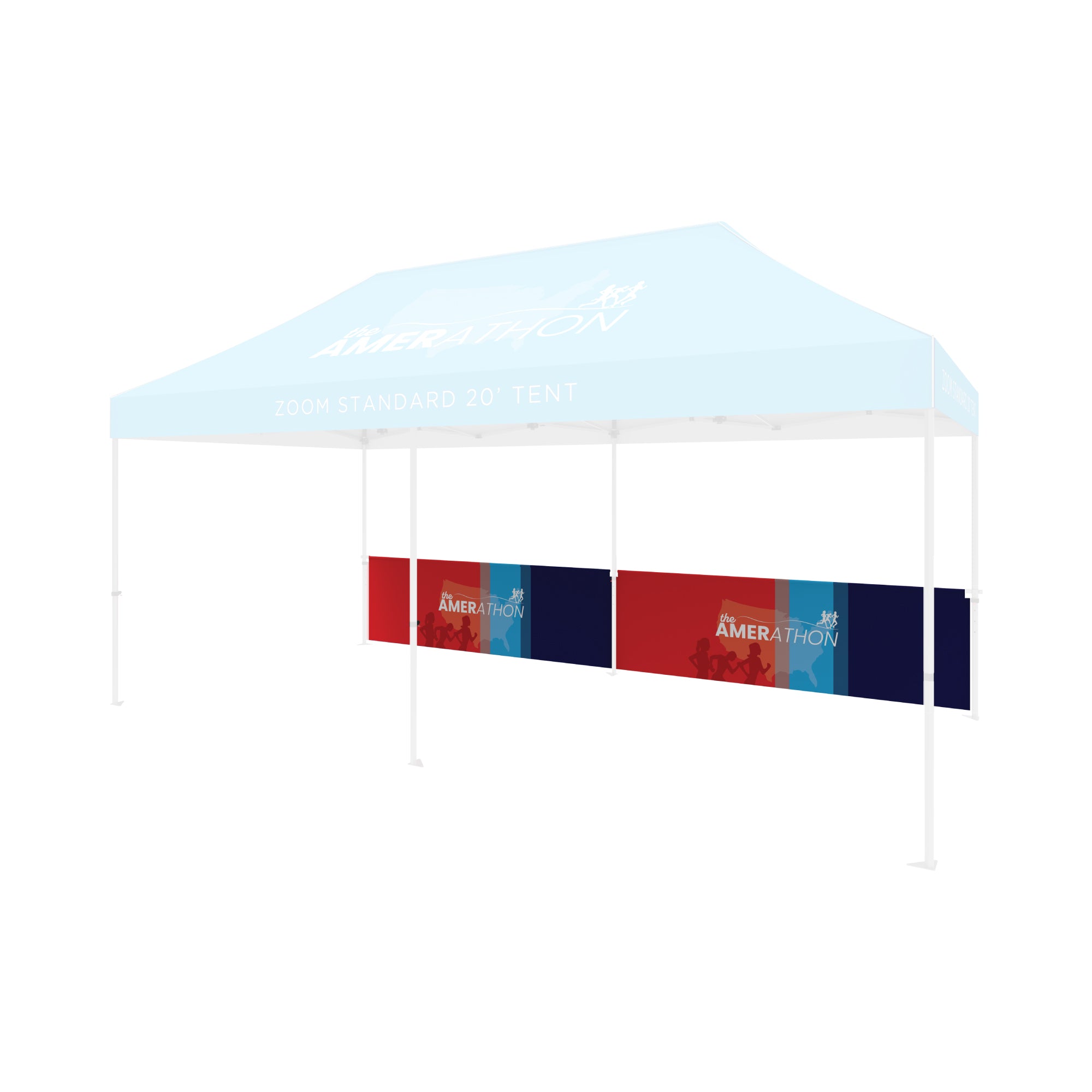 20ft trade show tent with branded side panels featuring logo and graphics for exhibition events