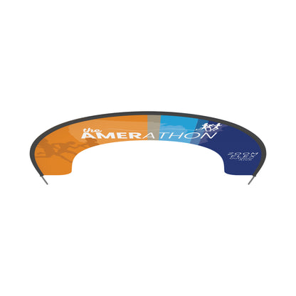 Curved fabric arch banner with running event graphics for trade shows and exhibitions