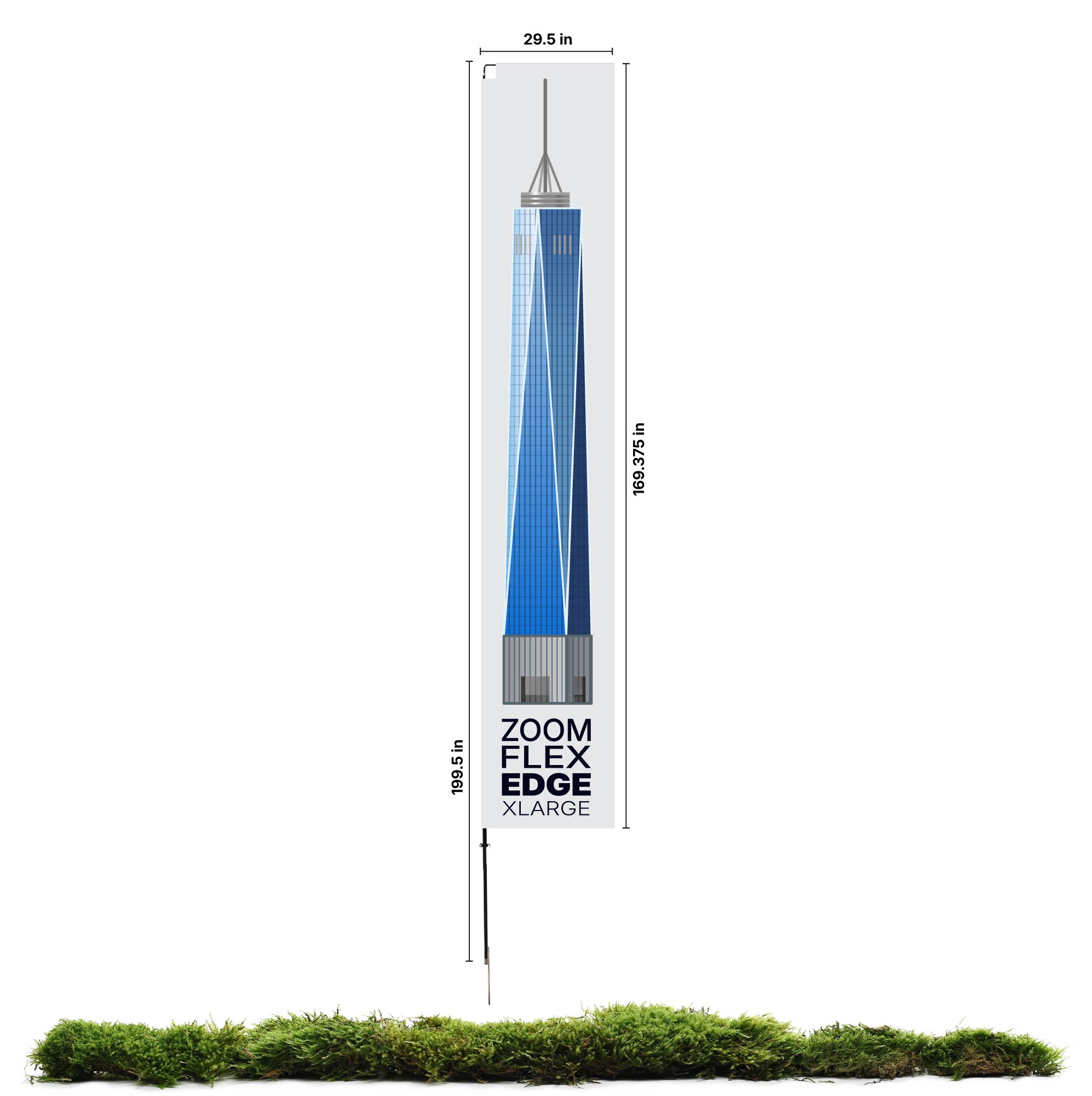 Large vertical outdoor banner with building graphic for trade shows and special event advertising