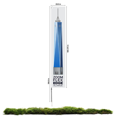 Large vertical outdoor banner with building graphic for trade shows and special event advertising