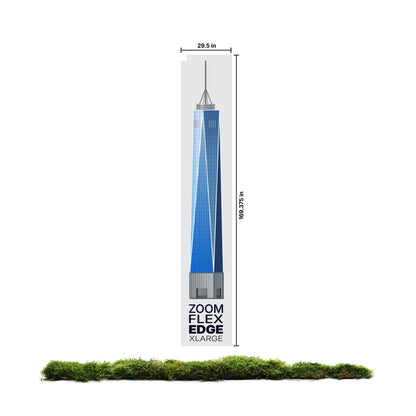 XLarge Zoom Flex Edge trade show display graphic with tall skyscraper design for exhibitions