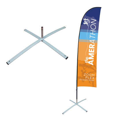 Crossbase flag banner and base stand for trade shows, exhibitions, and special event displays