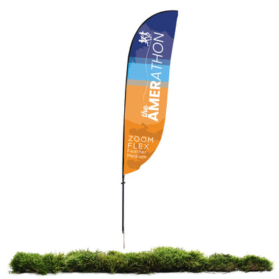 Zoom Flex medium feather flag designed for trade shows, exhibitions, and special events display
