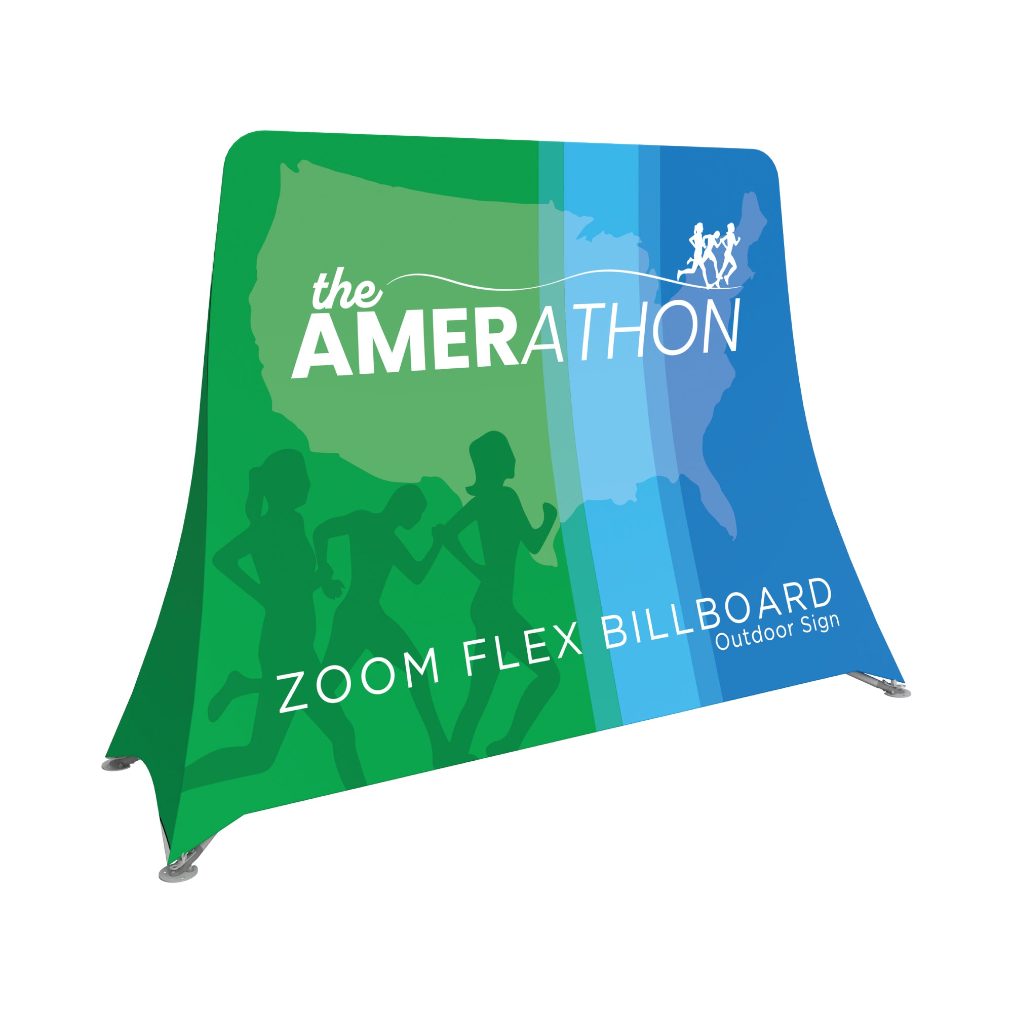 Flexible Zoom Flex Billboard display featuring Amerathon runners graphic for trade shows and exhibitions
