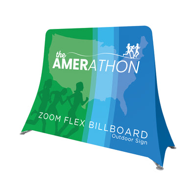 curved Zoom Flex Billboard display featuring marathon runners and map graphic for trade shows and exhibitions