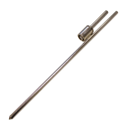 Metal ground stake with pole support for securing banners at trade shows and special events