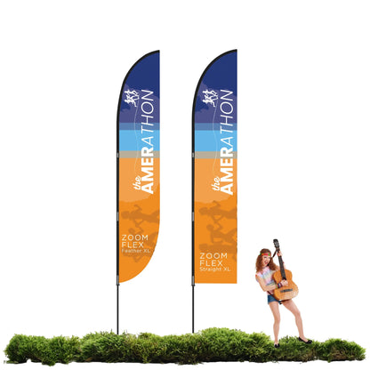 Large Zoom Flex Feather and Straight XL flags for trade shows and exhibitions with marathon branding