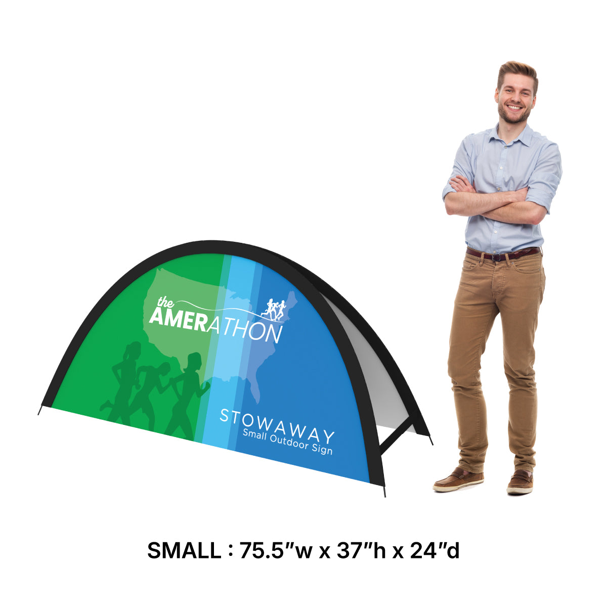 Small outdoor signage for trade shows and special events with marathon-themed graphics