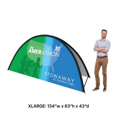 XLarge Stowaway XL outdoor sign displayed beside man for trade shows and exhibitions