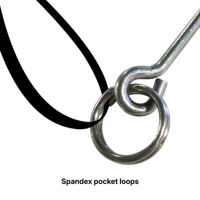 Close-up of metal loop and hook for securing trade show or exhibition fabric displays