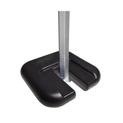 Weighted base supporting a metal pole for trade show and exhibition displays