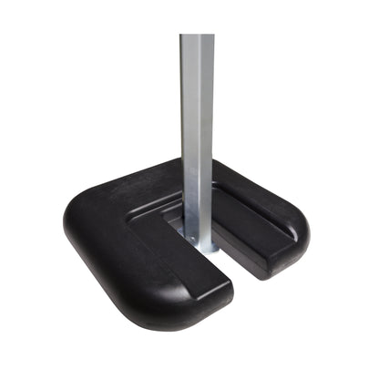 Weighted base supporting a metal pole for trade show and exhibition displays