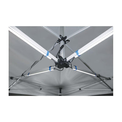 LED light kit installed on trade show canopy frame for exhibition and special event illumination