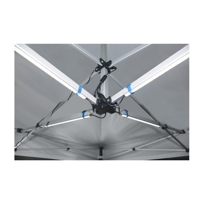 LED light kit installed on trade show canopy frame for exhibition and special event illumination